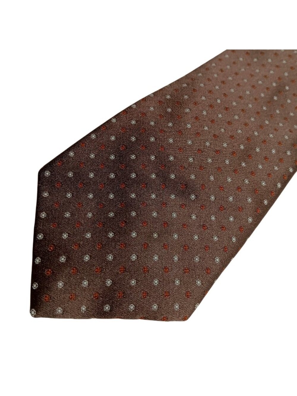 Vintage Clip-On Tie 1970's Dad Brown & Orange Polka Dot By Mark Of California